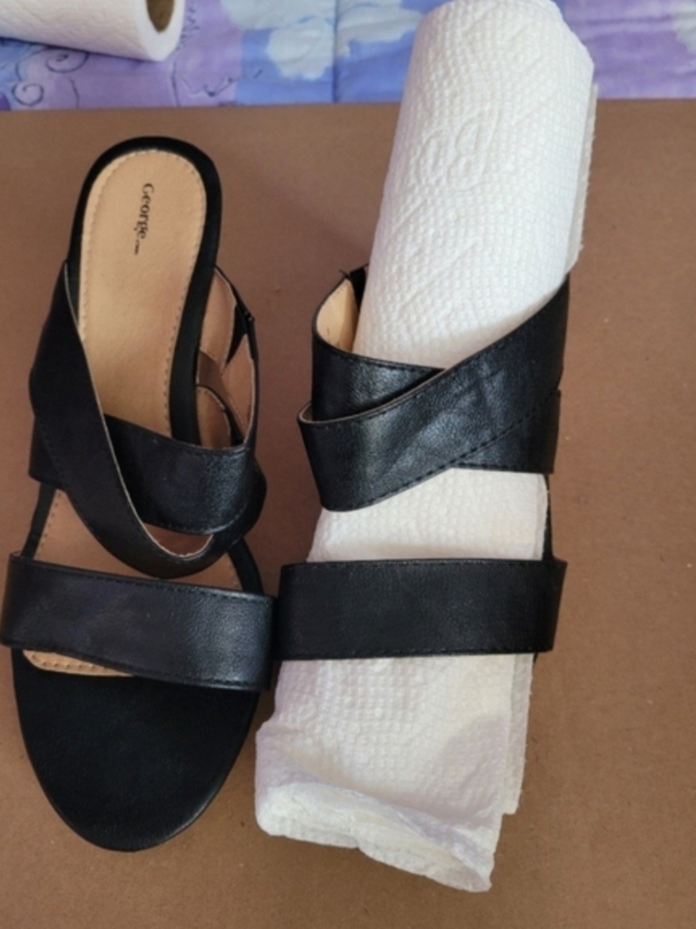 George Black Crossover Strap Slip-On Sandals